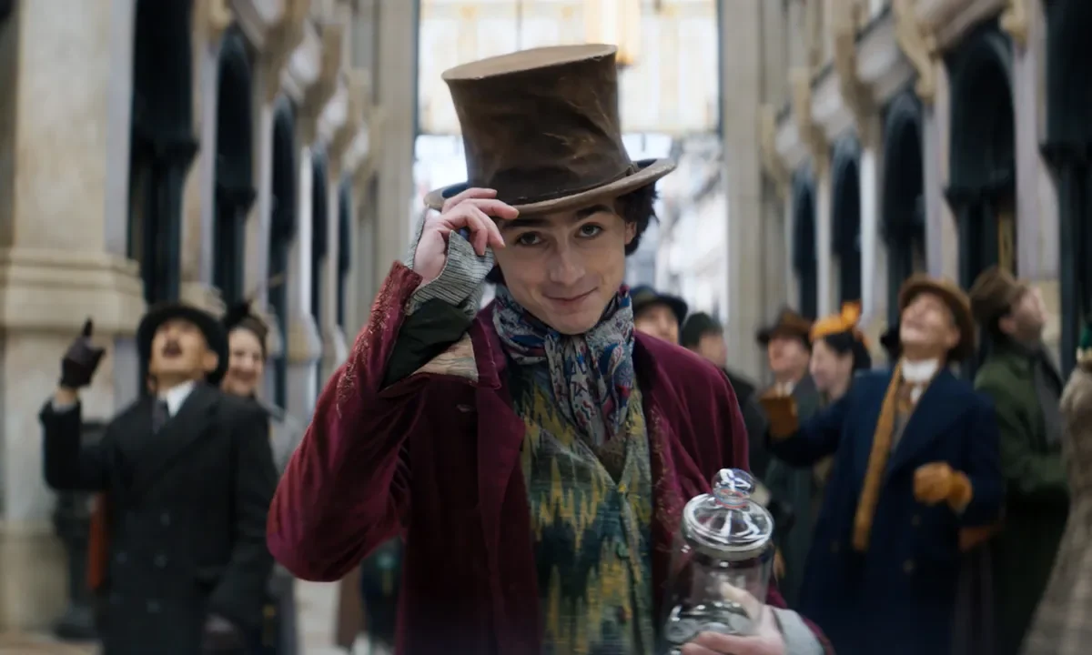 Timothée Chalamet as Willy Wonka in the Wonka movie, inspired by the famous candy maker in Roald Dahl's novel "Charlie and the Chocolate Factory"