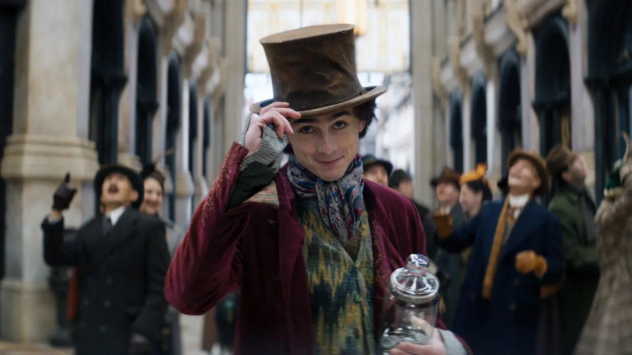 Timothée Chalamet as Willy Wonka in the Wonka movie, inspired by the famous candy maker in Roald Dahl's novel "Charlie and the Chocolate Factory"